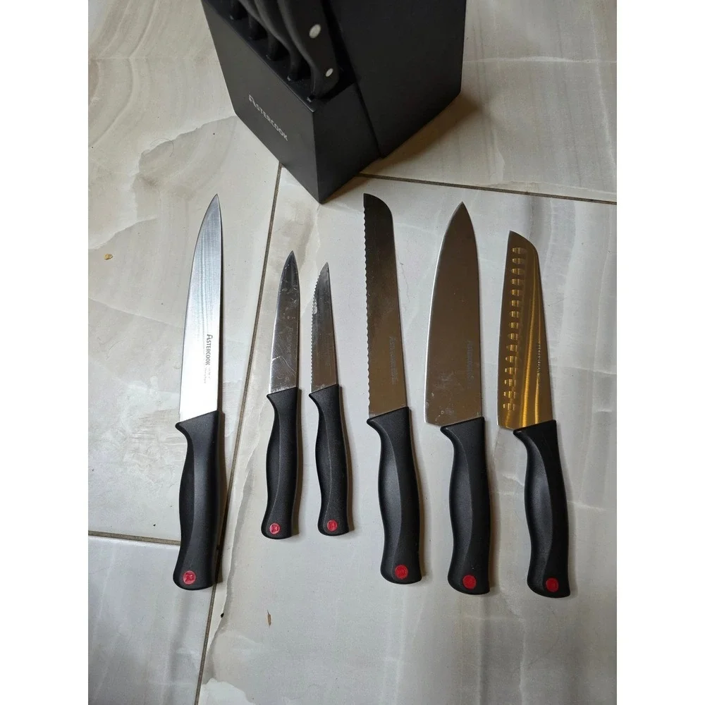 Astercook 14 Piece Kitchen Knife Set with Block‎ Black Stainless Steel Shears B3
